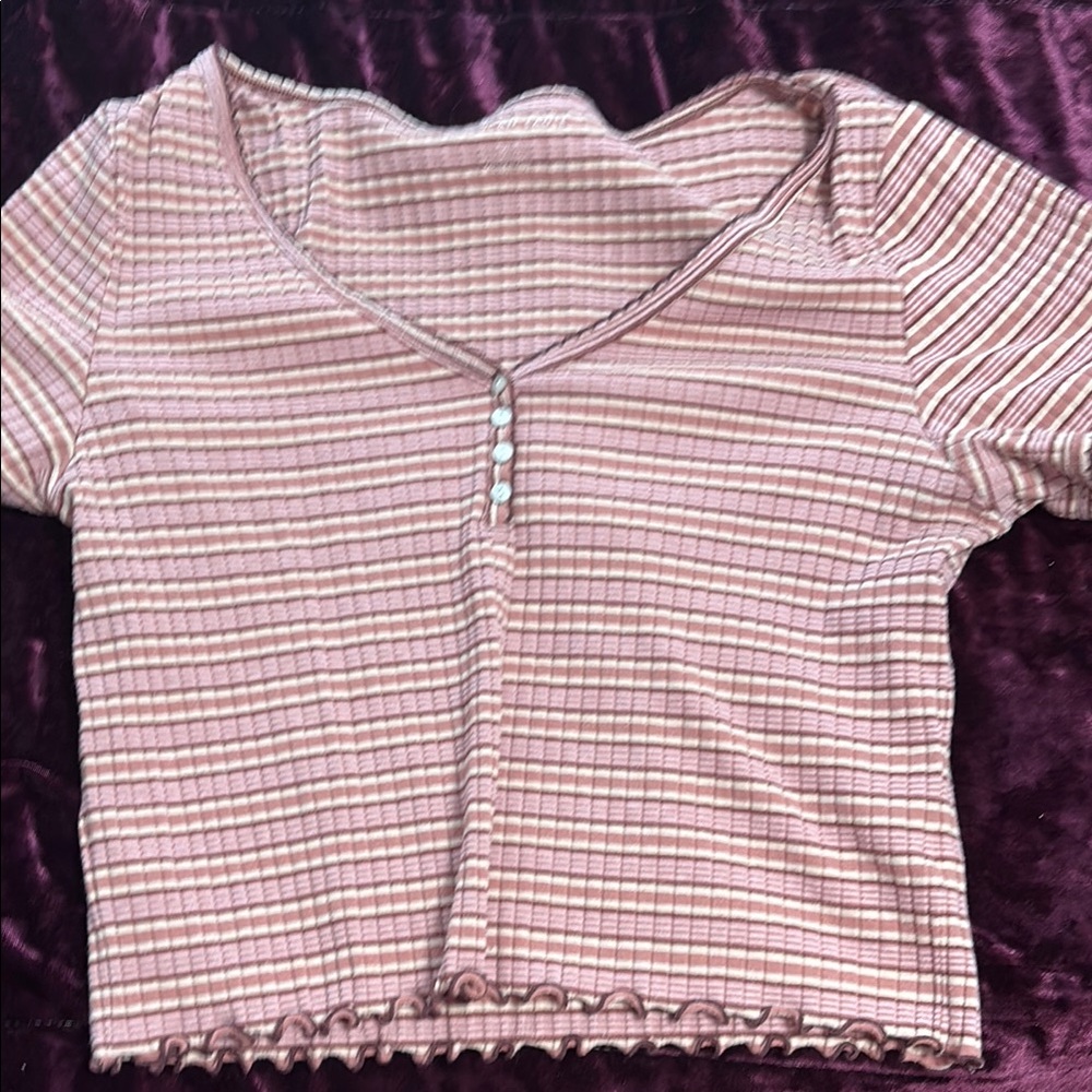Striped Pink Button-Up Top